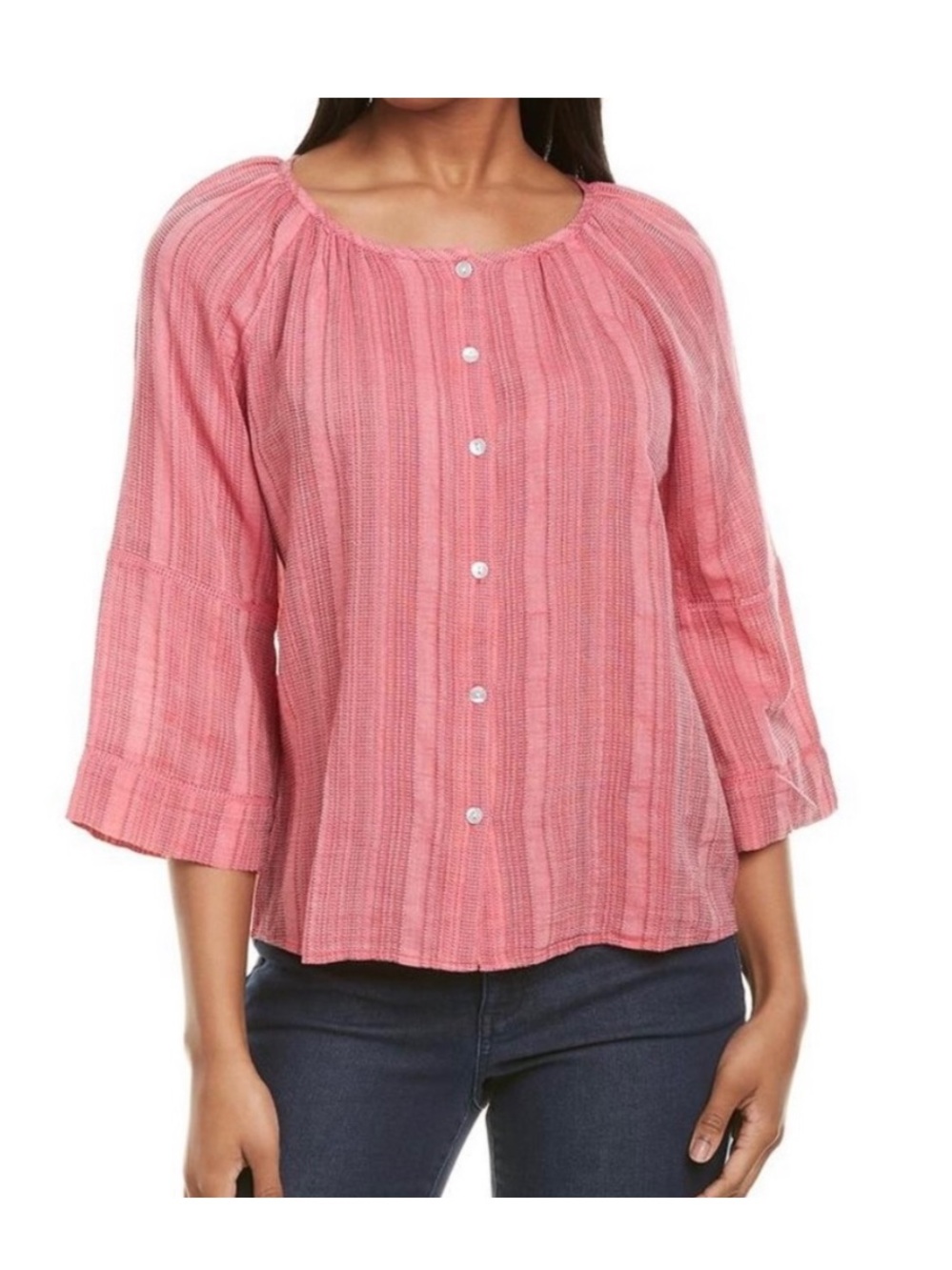 Tommy Bahama Maki Stripe 3/4 Sleeve Top in Pink
